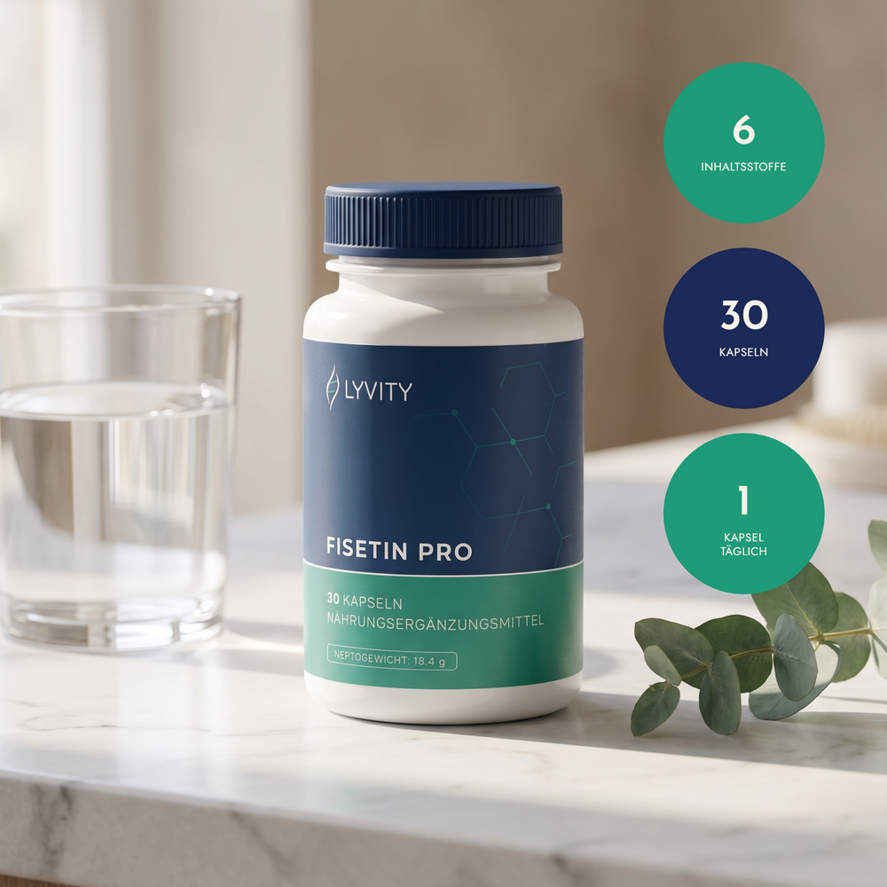 Lyvity Fisetin Pro Dose – Fisetin-Komplex mit Kurkuma, Quercetin und BioPerine, 30 Kapseln, Nahrungsergänzung für Healthy Aging