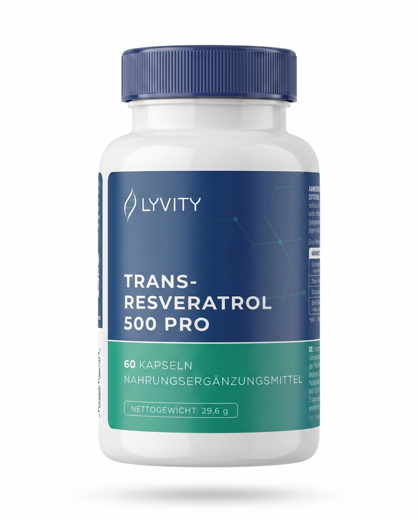 Lyvity Trans-Resveratrol 500 Pro Dose – Polyphenol-Komplex mit Grüntee-Extrakt, Quercetin und BioPerine, 60 Kapseln